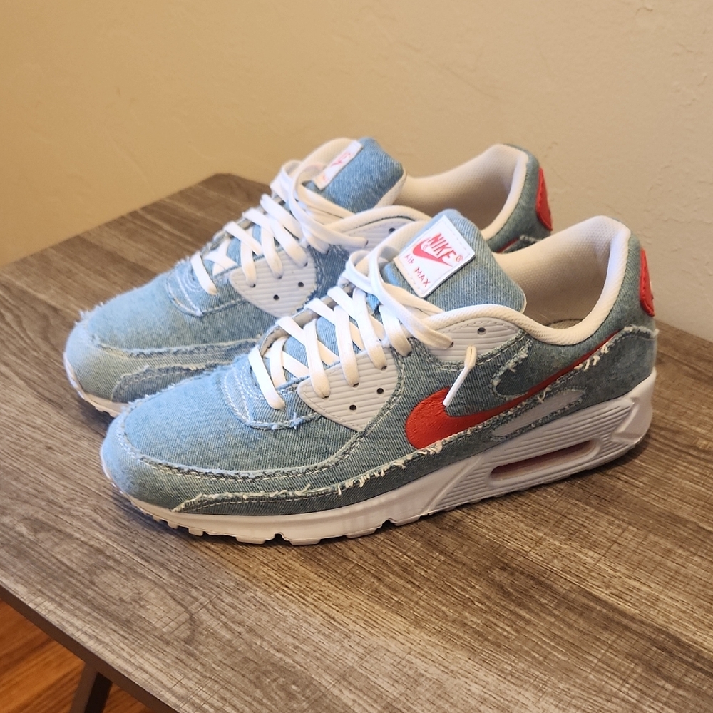 Nike Air Max 90 Denim Blue and Red Sneakers